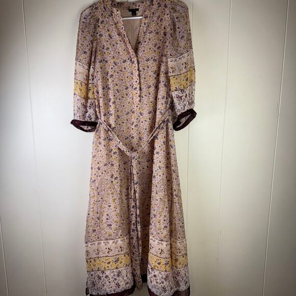 ANN TAYLOR Sz Large Women’s Gold details Sleeve Midi Dress - Picture 1 of 13